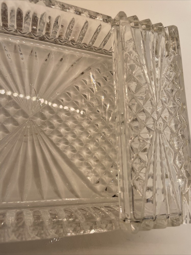 VTG Crystal Rectangular Cigar/Cigarette Box/Ashtray/Dish Hollywood Regency