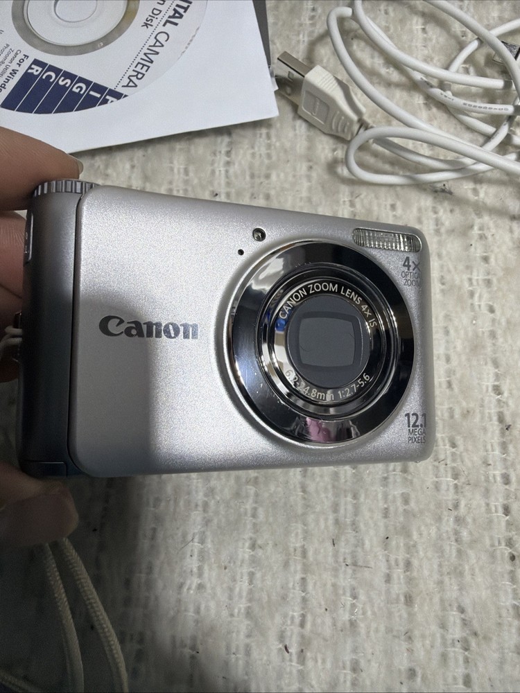 CANON PowerShot A3100 IS Silver Digital Camera Bundle Tested A+ Near Mint