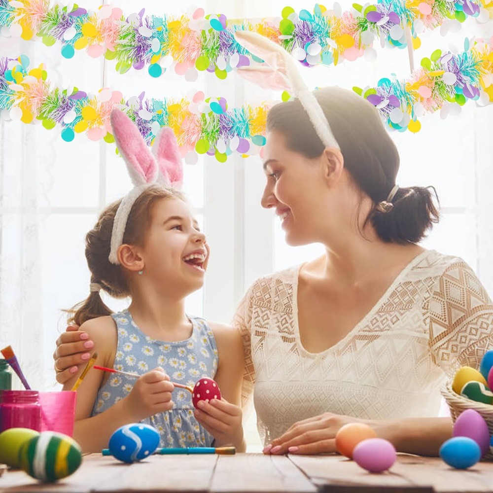 Gloreyan 33FT Easter Tinsel Garland Easter-33FT(Style C), Multicolored