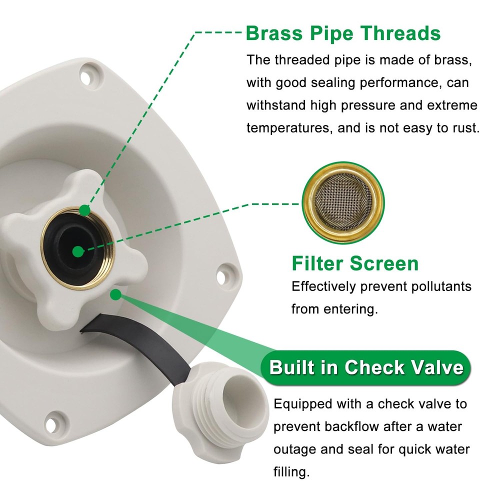 RV City Water Inlet Connection Pressure Reducing Fill Hatch with Brass Check ...