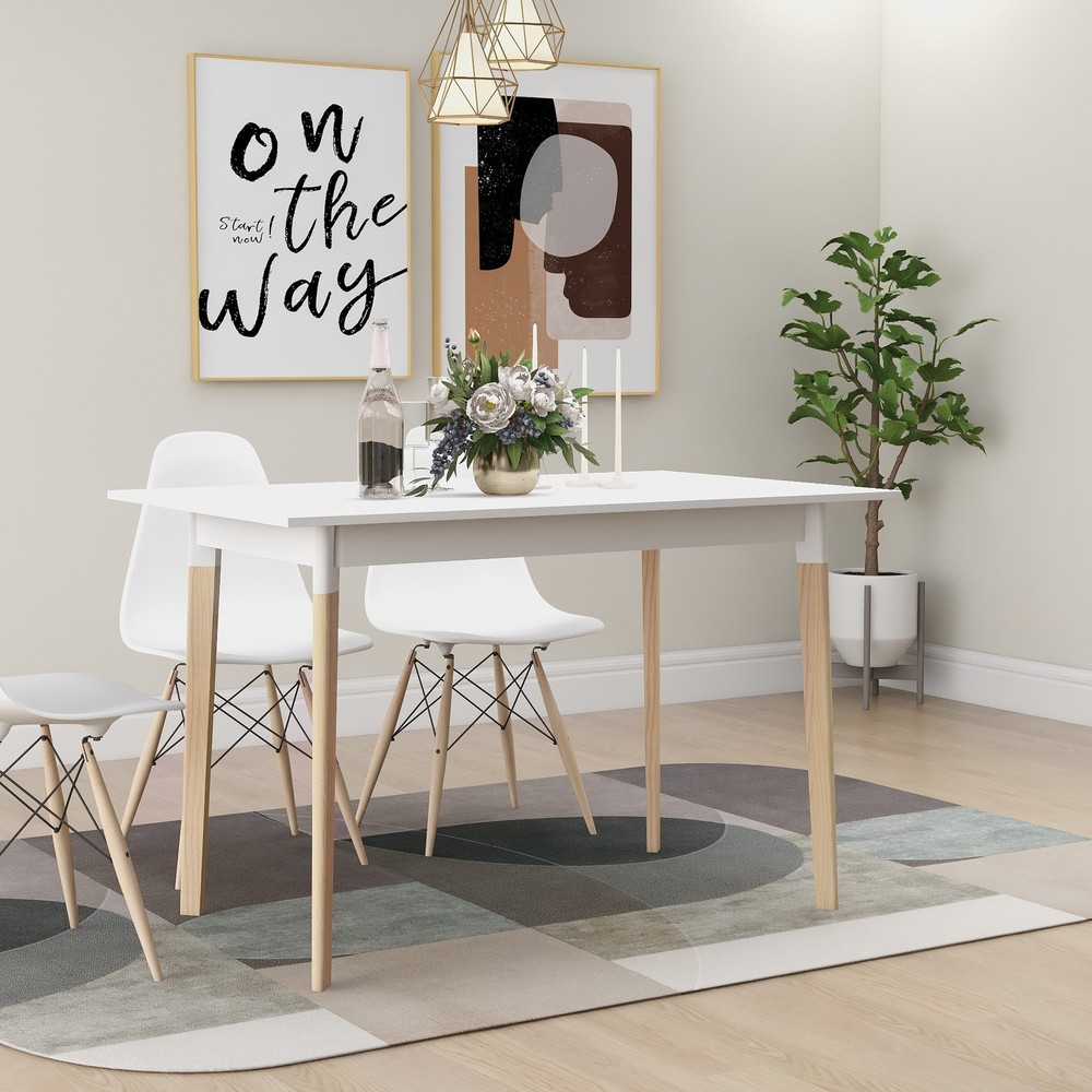 Modern Dining Table 47 Inch Kitchen Table Rectangular Top with Solid Wood Leg