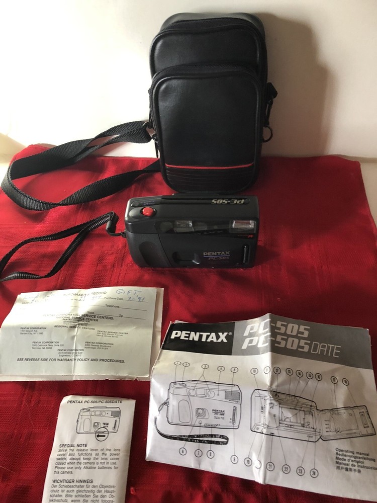 VINTAGE 1990 PENTAX PC-505 35MM CAMERA, CASE & INSTRUCTIONS EUC