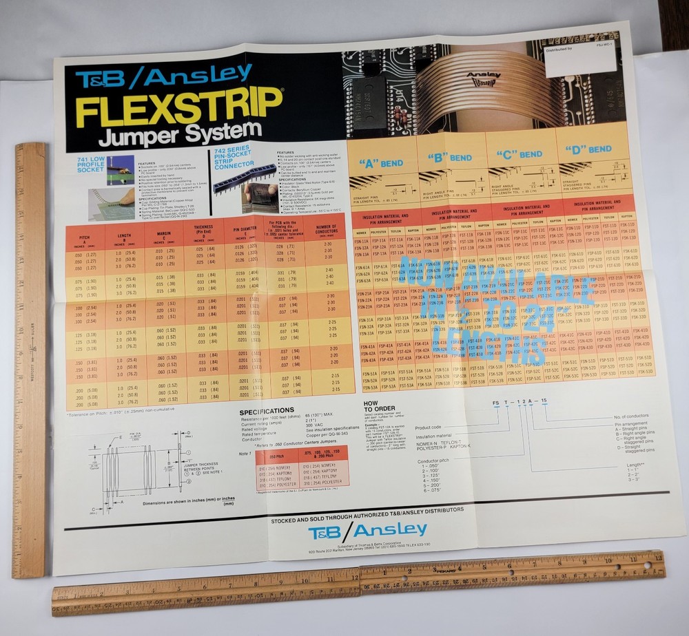 Original Vintage T&B/Ansley Wall Chart Retro-Computing Flexstrip Jumper System