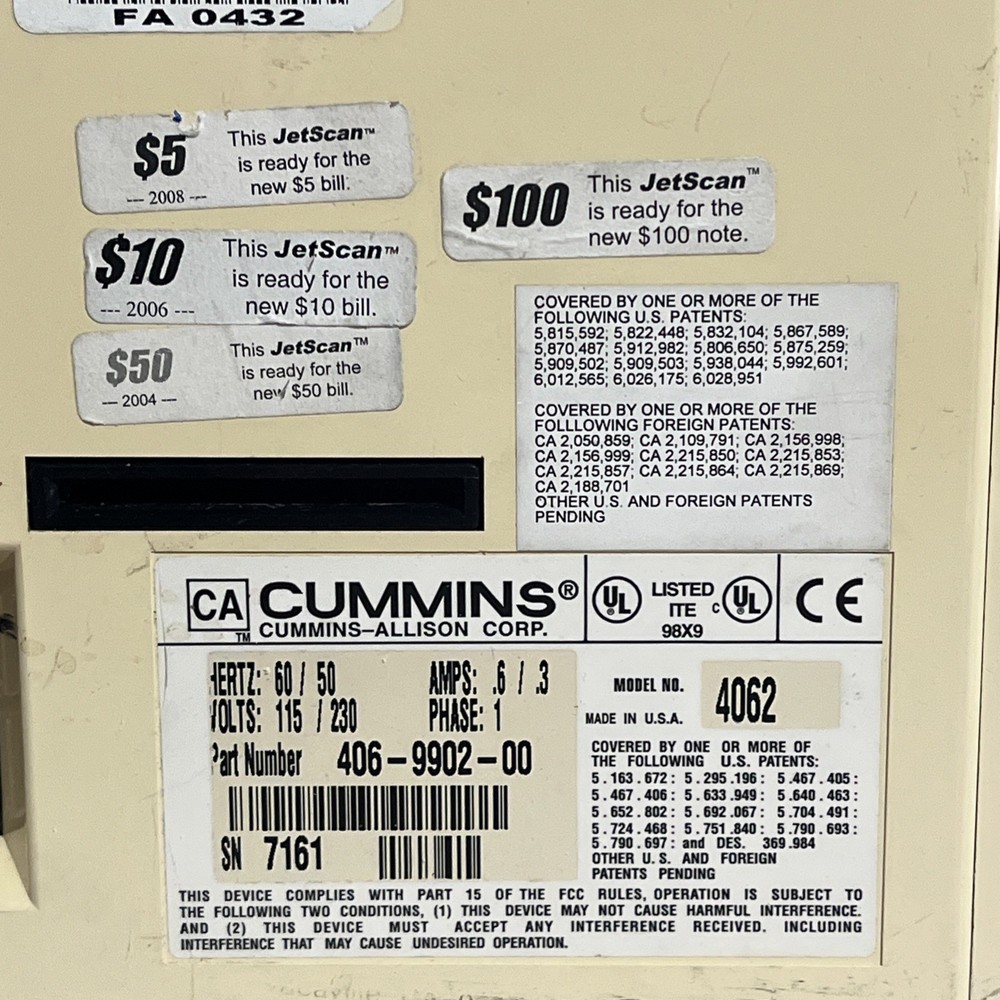 CUMMINS JETSCAN 4062 BILL COUNTER