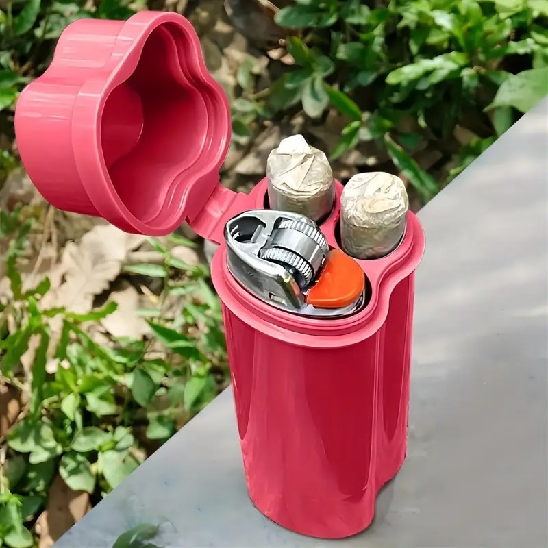 Pre-roll storage container - black - hold 2 pre-roll cigarettes and 1 lighter