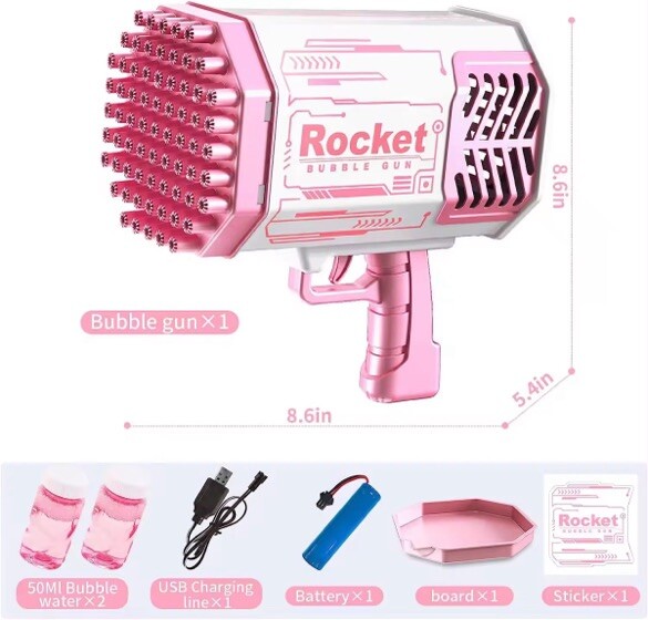 Rocket Bubble Gun With Extra Packs Of Solution