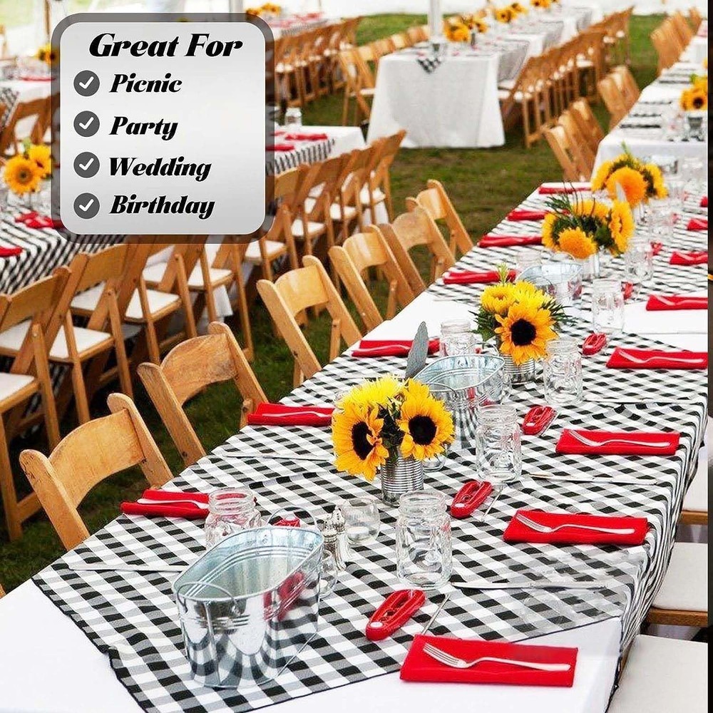 Vrisssot Plastic Table Cover 1440" x 54" (Rectangular), Black Checkered