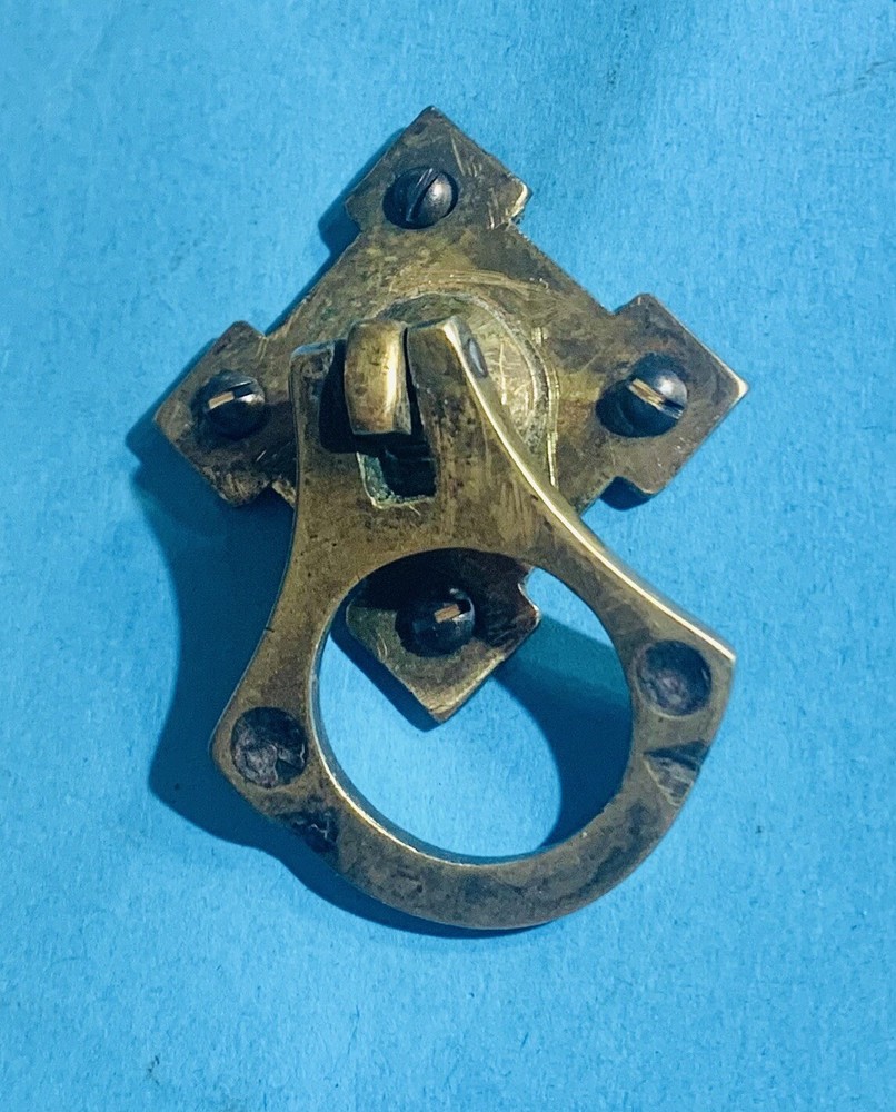 Circa 1900 Arts & Crafts Mission Antique Hardware Brass Drop Ring Drawer Pull