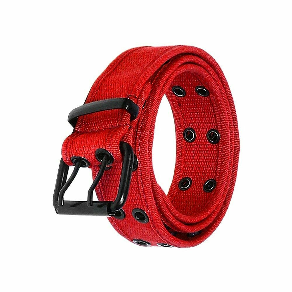 Red Premium Double Row Grommet Belt 2 Hole Canvas Web Stud
