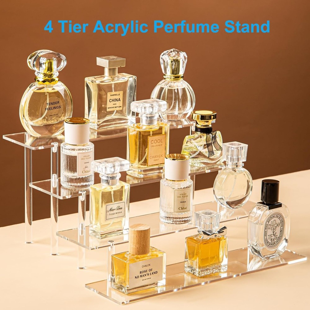 4 Tier Clear Acrylic Perfume Organizer Stand Display Riser for Cosmetics