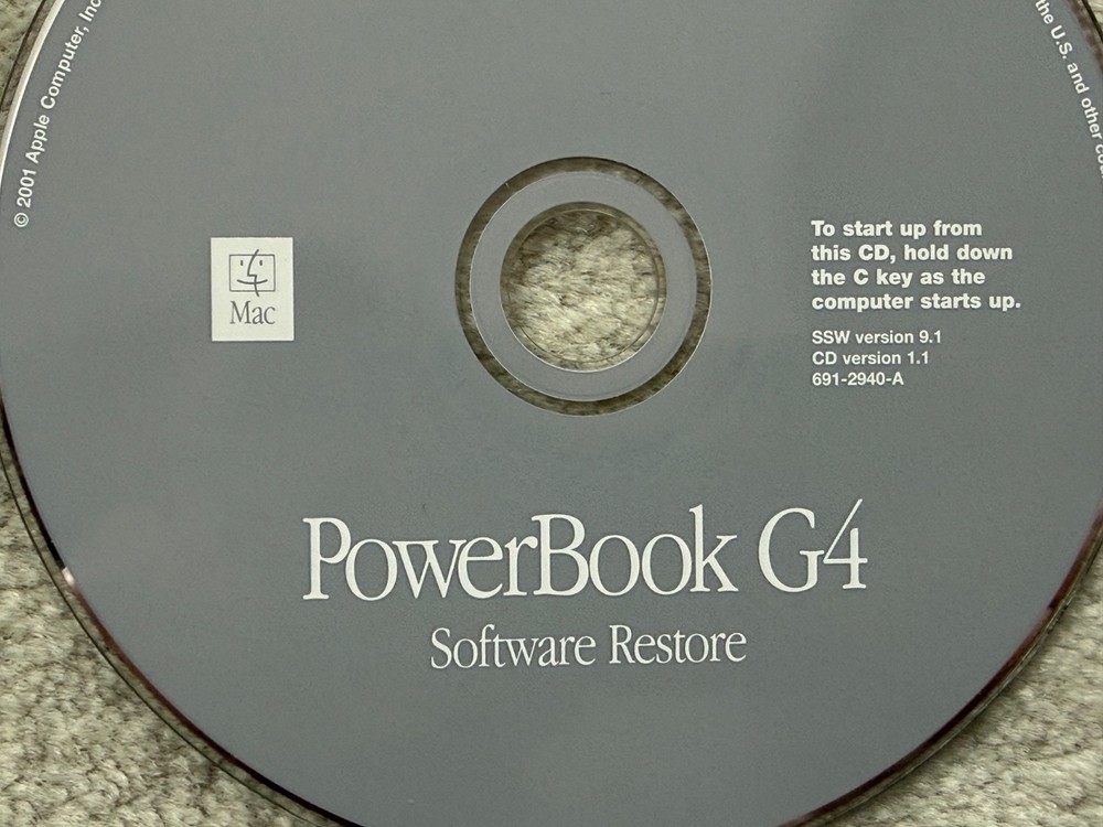 Apple Powerbook G4 Software Install Disc w/ Restore Disk / Mac OS v 9.1
