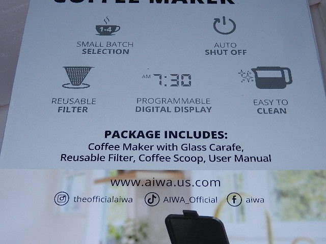 new Aiwa 12-Cup Programmable Coffee Maker with Reusable filter WCF1-1003-BWS