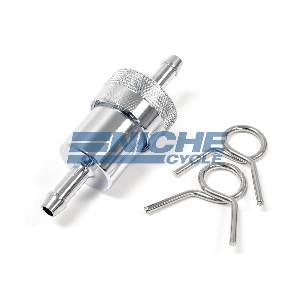 Die-Cast Inline Reusable Washable Brass Element Fuel Filter 1/4" - Chrome