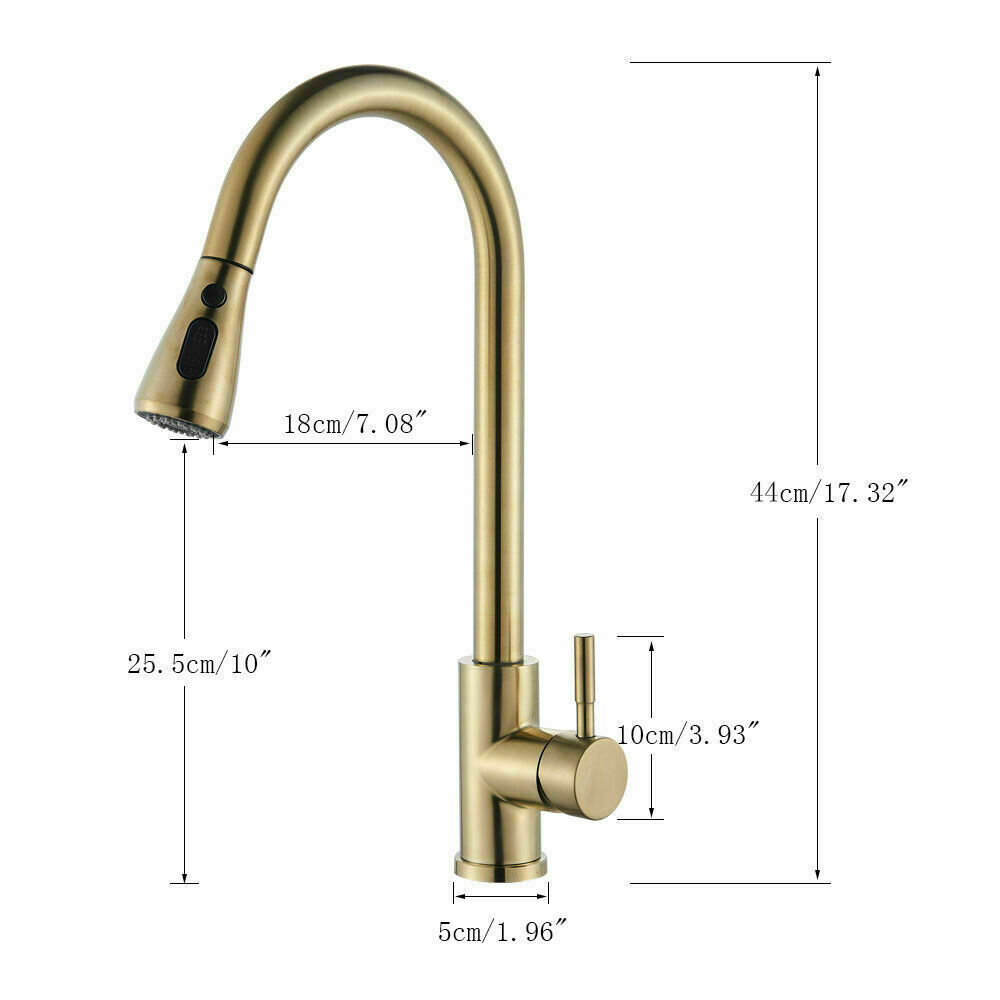 Brushed Gold Kitchen Sink Faucet Pull Down Sprayer Swivel Single Handle Mixer