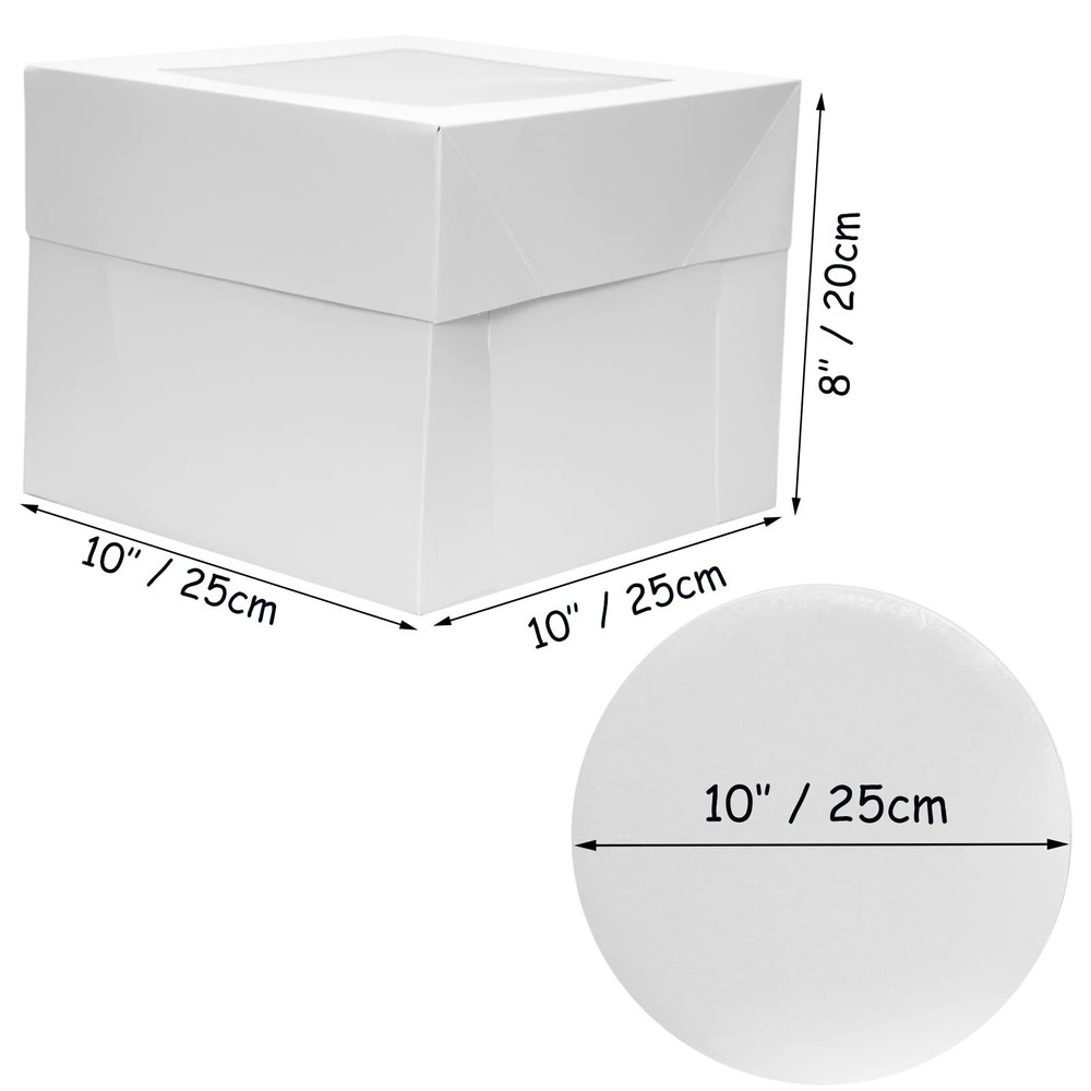 3 Sets 10"x10"x8" Cake Boxes with Boards Durable Bakery Packaging