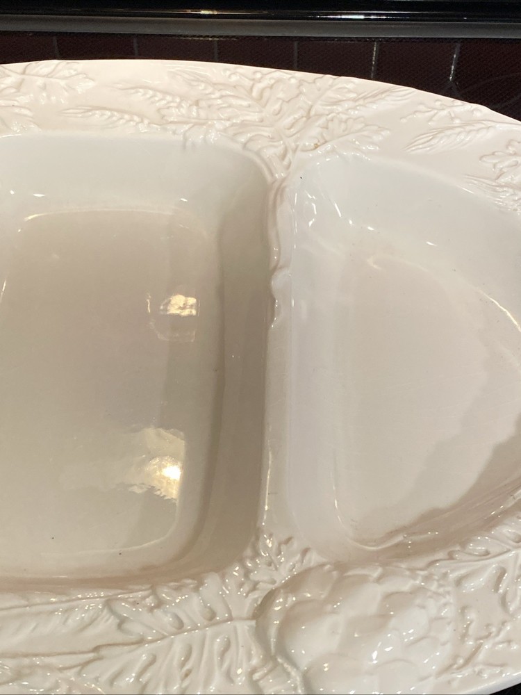 Large William Sonoma White Oval Divided Tray Raised Vegetable Pattern