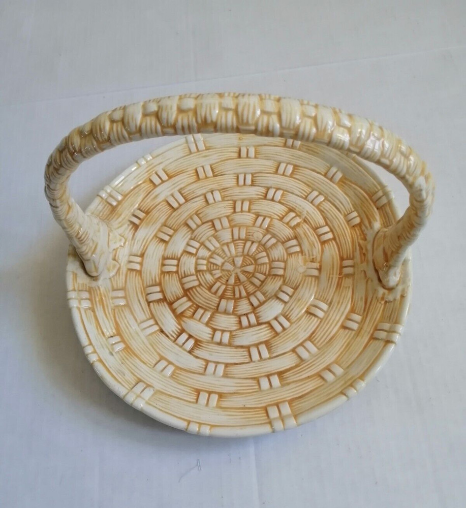 Studio Pottery Weaved Ceramic Basket Signed Hand made
