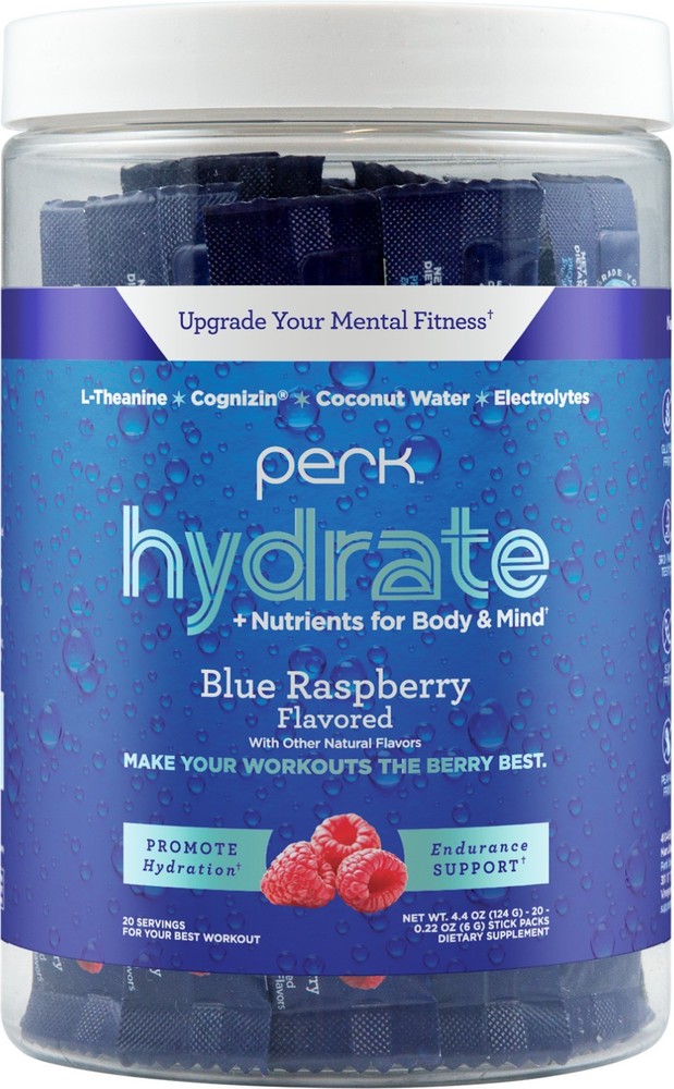 Perk Hydrate Electrolyte Stickpacks Blue Raspberry Flavored (20 Packets)