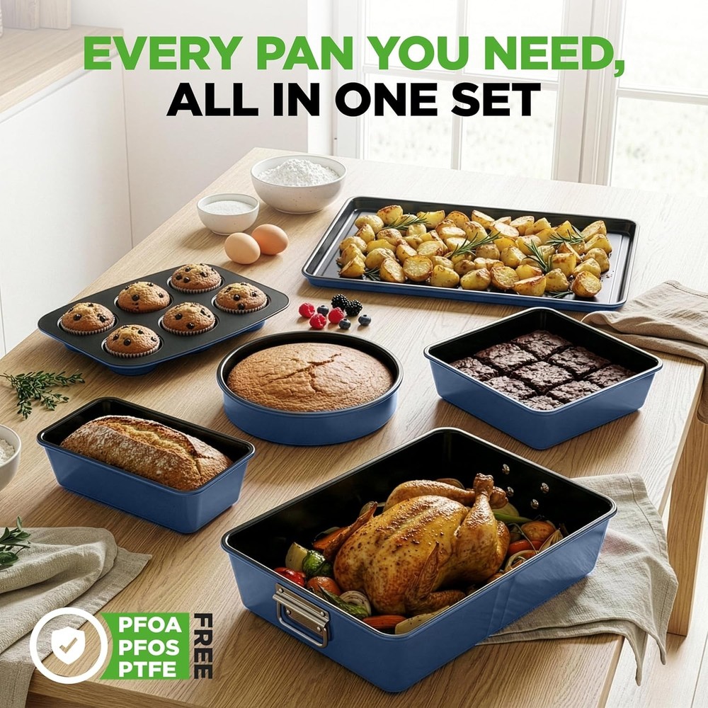 8-Piece Nonstick Stackable Bakeware Set PFOA PFOS PTFE Free Baking Tray Set