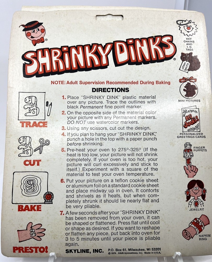 Vtg 1974 SHRINKY DINKS Refill Kit ONLY 5 Plastic SHEETS Left-Pattern Ideas Book
