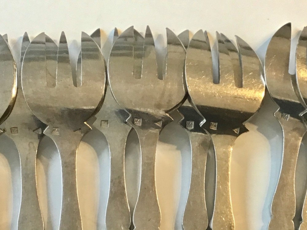 Antique Rare Dutch solid silver oyster forks 12/PS