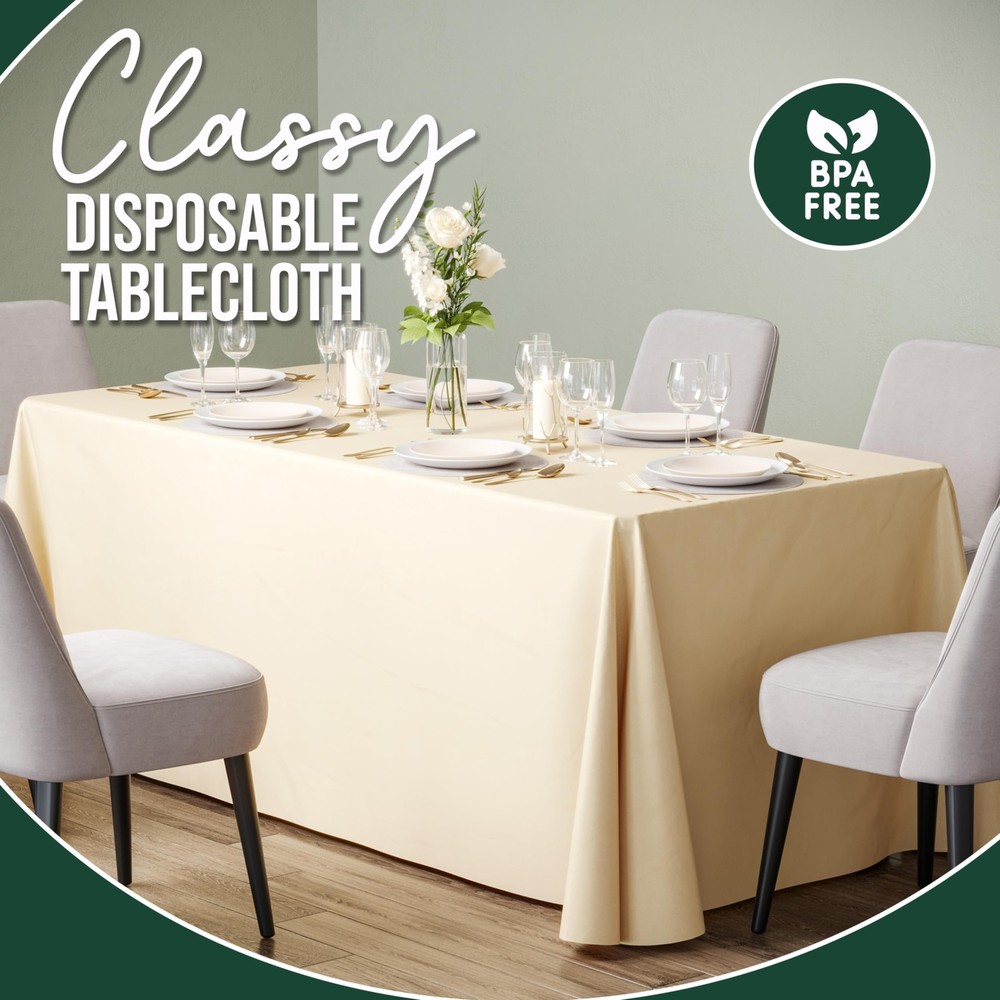 6 Pack Ivory Plastic Table Cloth - 70 x 120" Rectangle Disposable Tablecloth ...
