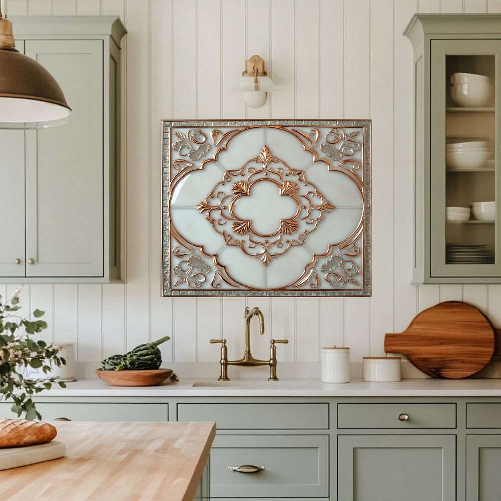 Glass Backsplash, Pattern Tile Look One Piece Tempered Glass Kitchen Splashback