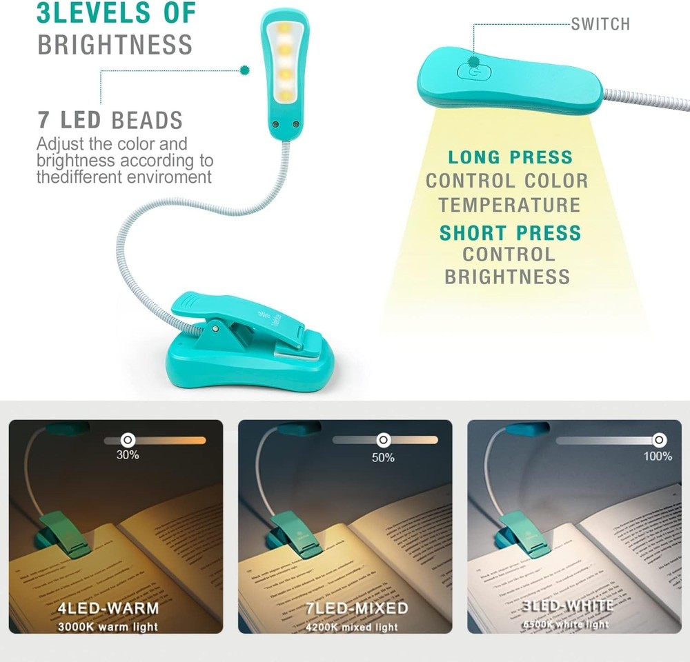 Compact Rechargeable Reading Light – Eye-Caring Diffused Light, Clip-On Design