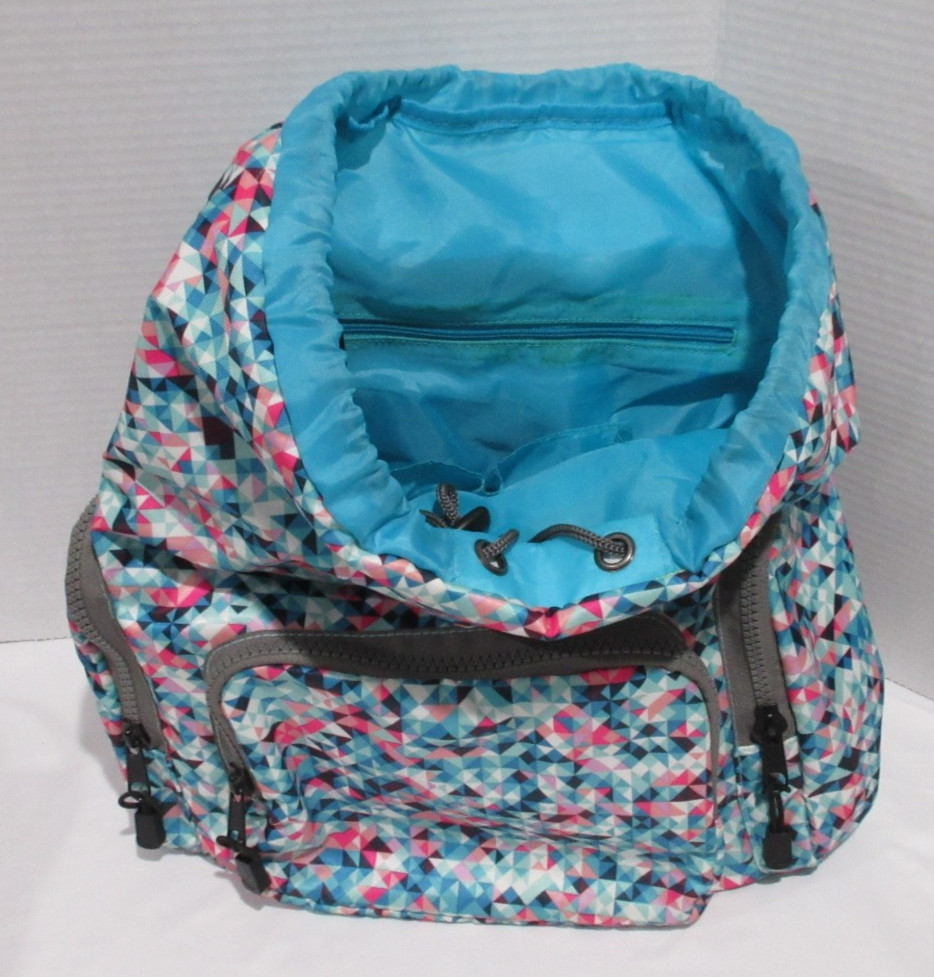 Blue Grey Mutlicolor Backpack With Zip Up and Drawstring Closure