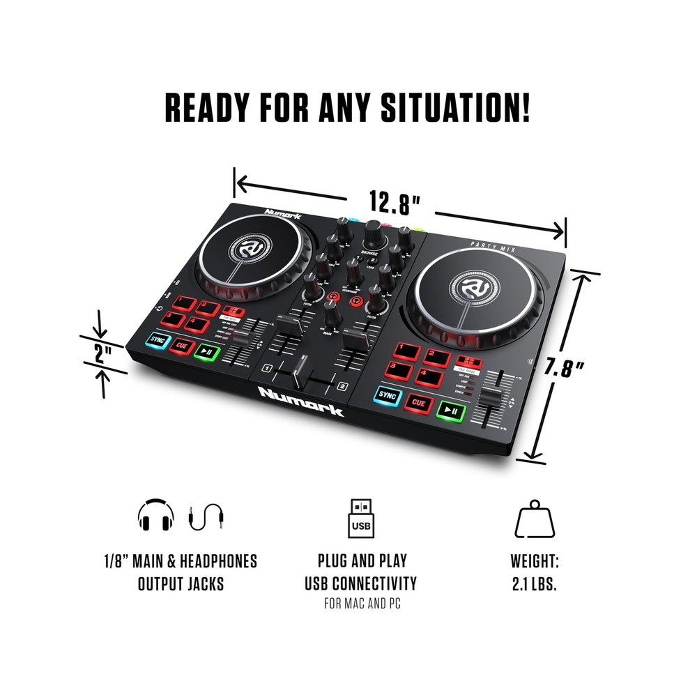 DJ Controller Bundle - USB DJ Set with Party Lights, 2 Decks, DJ Mixer, Audio...