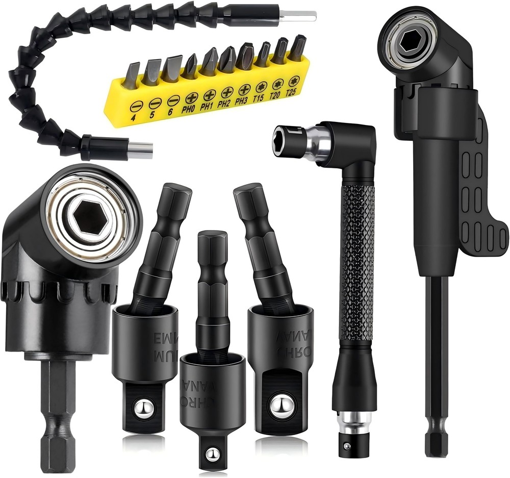 17Piece Flexible Drill Bit Extension, Include 3Pcs Rotatable Socket Adapter 2Pcs