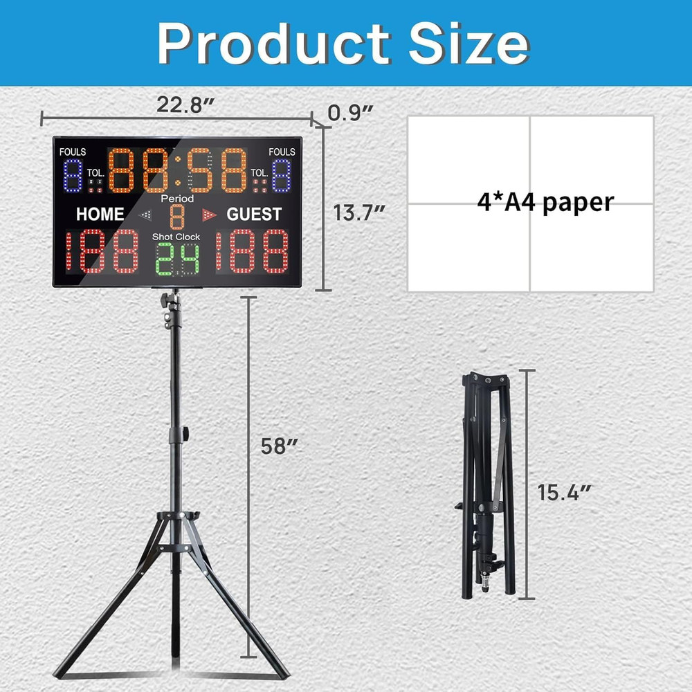 Portable LED Basketball Scoreboard with Remote & Shot Clock Timer