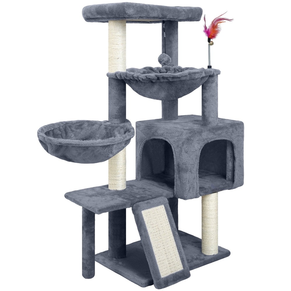37" Cat Tree Tower 3-Tier Compact Condo with Scratching Post Hammock Grey