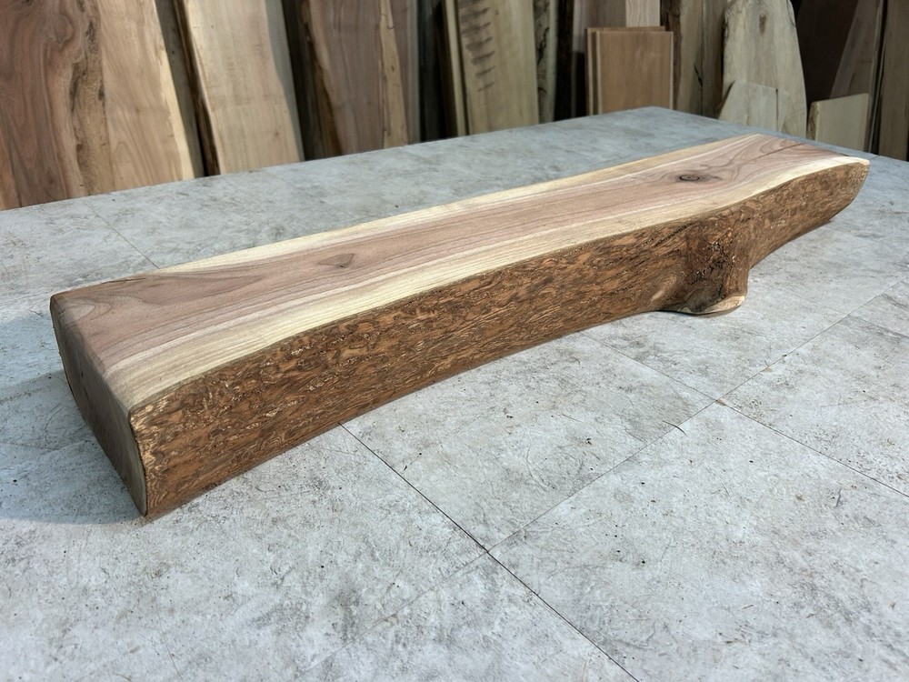 Figured Walnut Mantel/Fireplace Mantel Shelf/Solid Wood/Live Edge Walnut Shelf