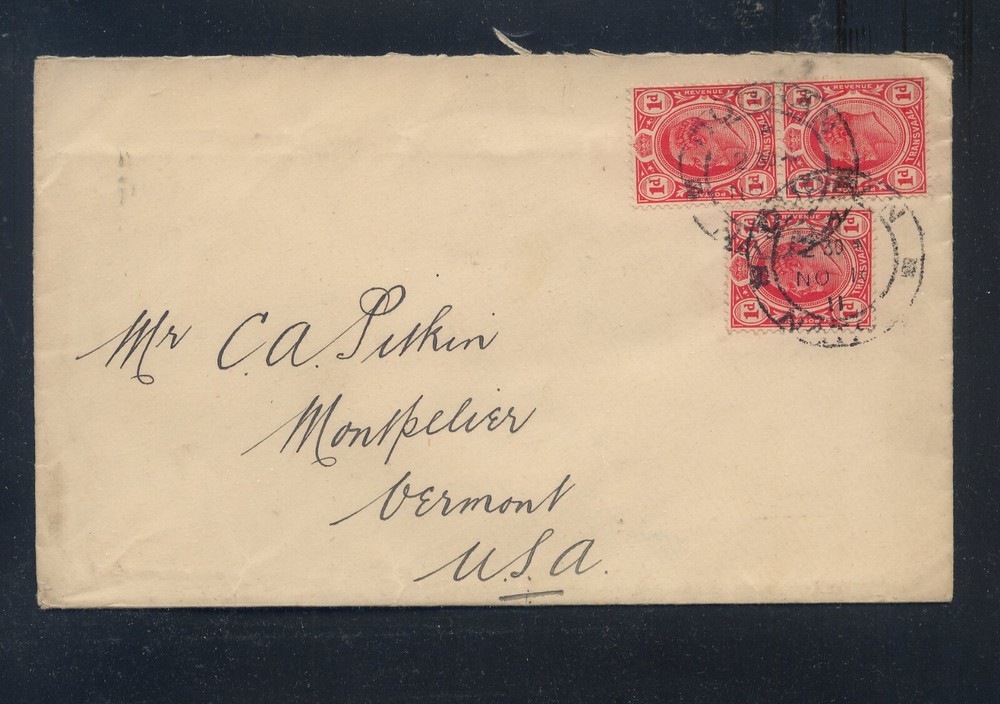 Transvaal   cover  to  US,   Vermont