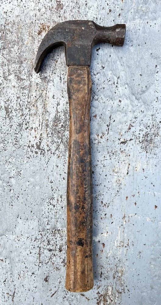 Vintage Claw Hammer Wood Handle Carpenter Tool Nail Puller Rustic