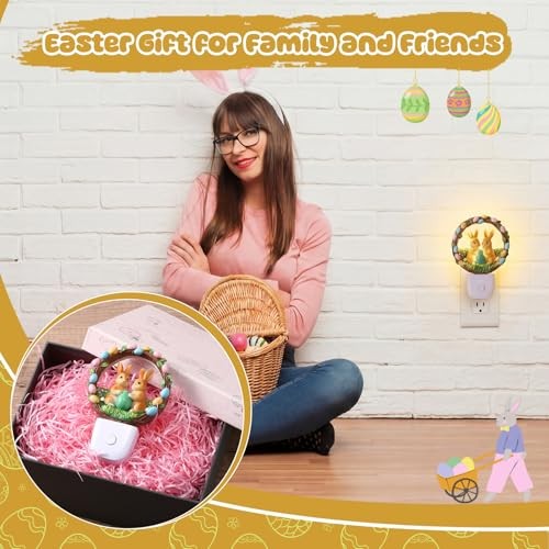 Easter Bunny Light Decoration LED Easter Night Light Plug into Wall Resin Egg