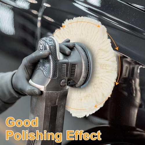 6 Pcs Wool Polishing Pad Hook Loop Buffing Pad for Drill Curved Edge 7 Inch