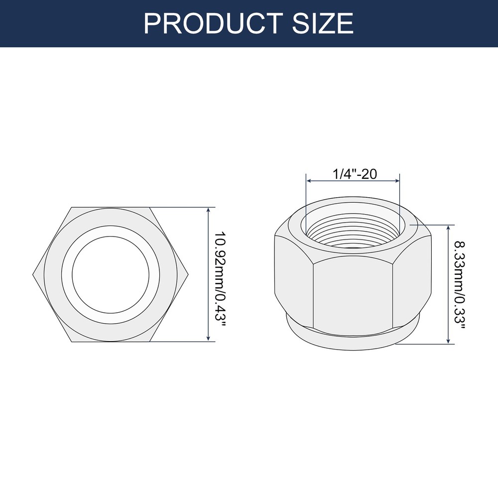 100Pcs 1/4"-20 Nylon Insert Hex Lock Nuts, Carbon Steel Nut, White