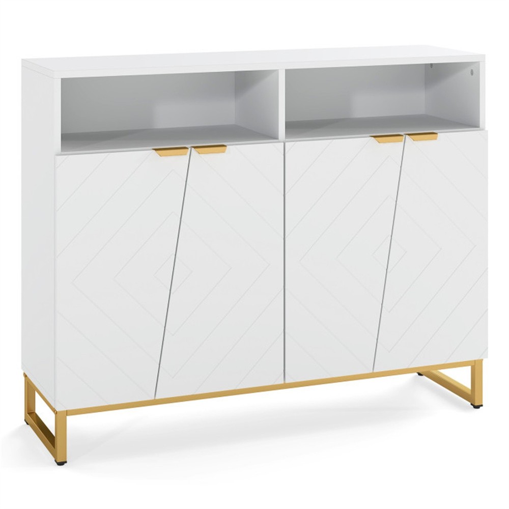 Sideboard with Irregular Doors & Handles 2 Open Shelves Double 2-Door Cabinets
