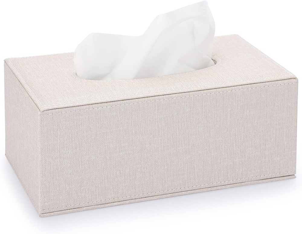 High-Quality Rectangular Tissue Box Holder - Magnetic Closure & Beige Fabric