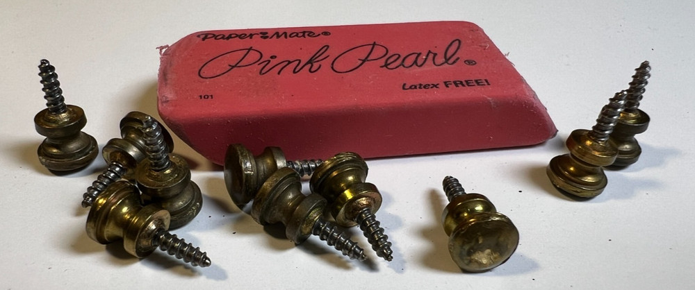 10: Tiny Small Vintage Mid Century Solid Brass Feet Knobs Handles Screw Hardware