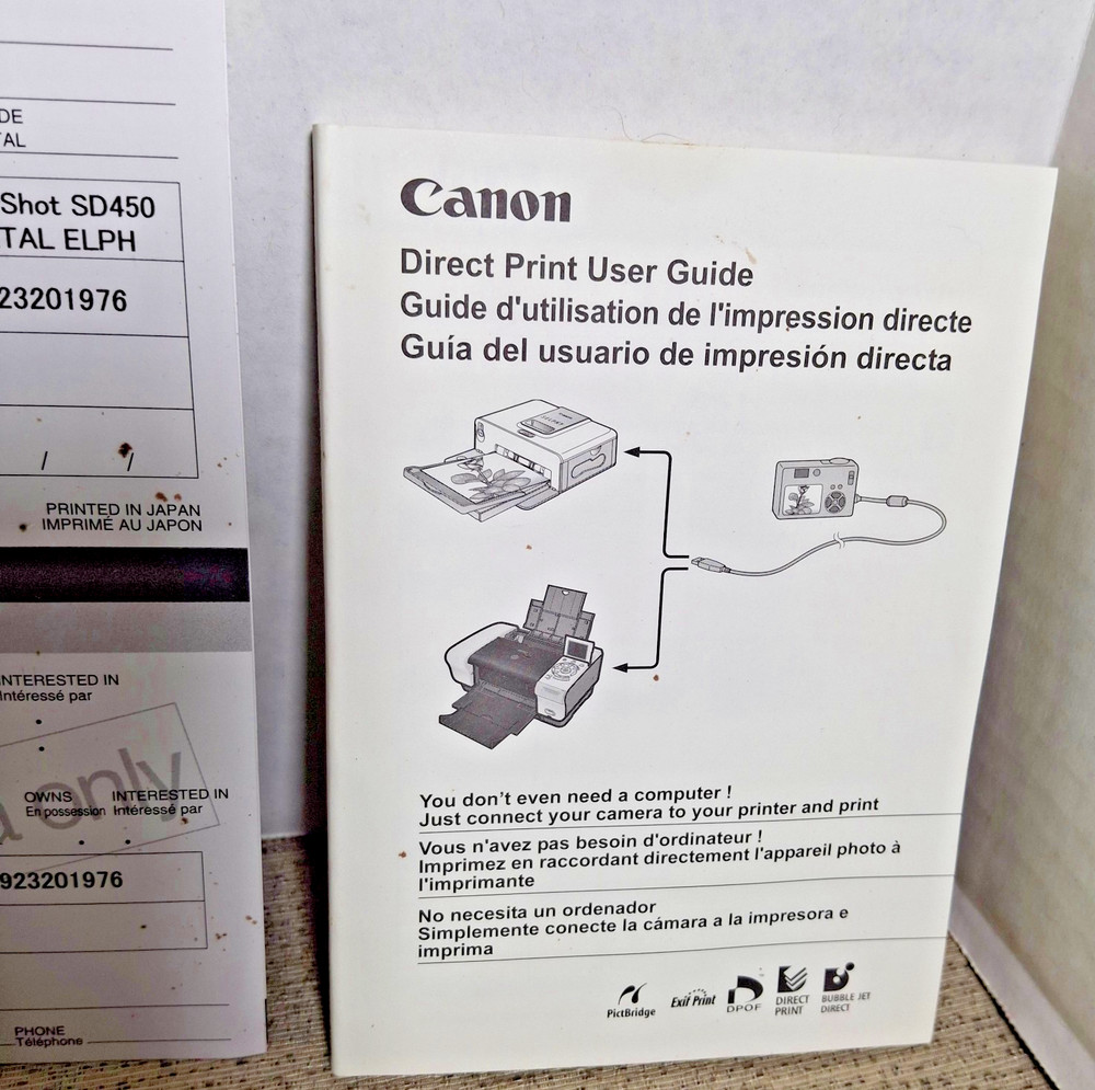 Canon Powershot S450 Digital ELPH System Map /Printer Manual/Software Guide