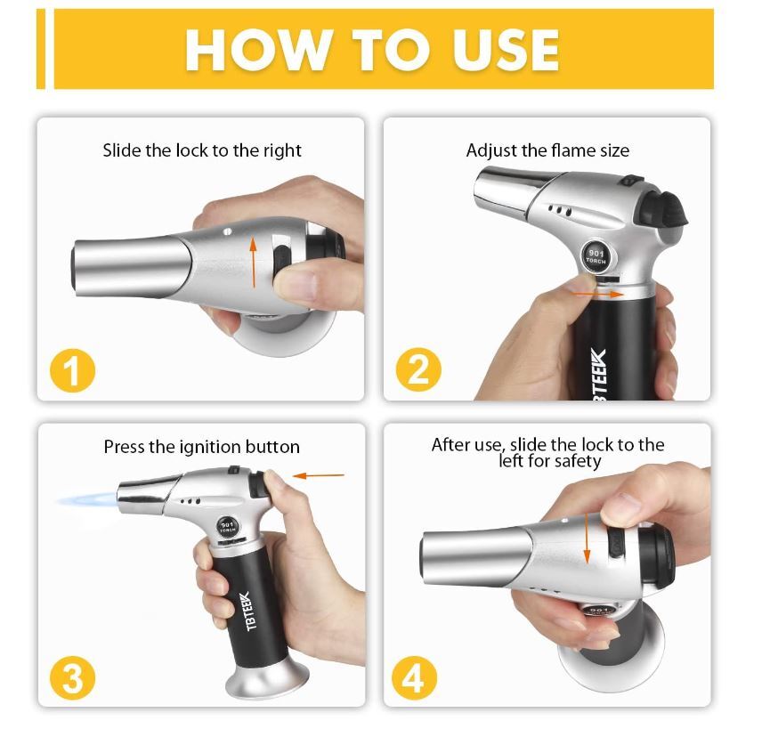 Butane Torch Refillable Kitchen Safety Lock Adjustable Flame Handheld Cooking Li
