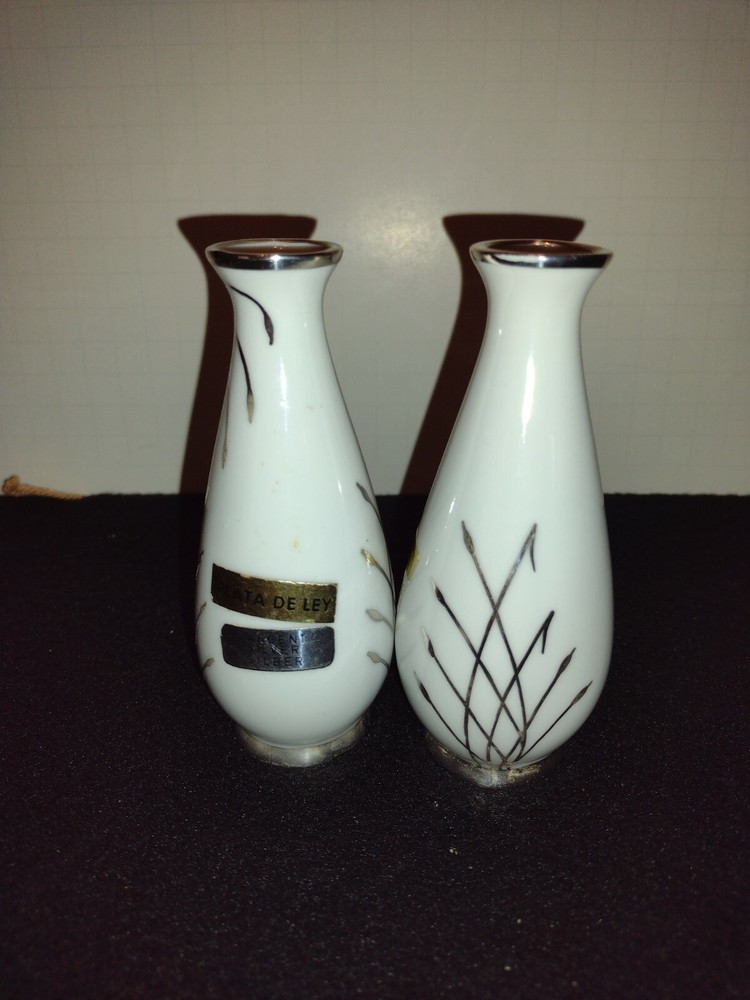 Small white Vase Layed With Silver