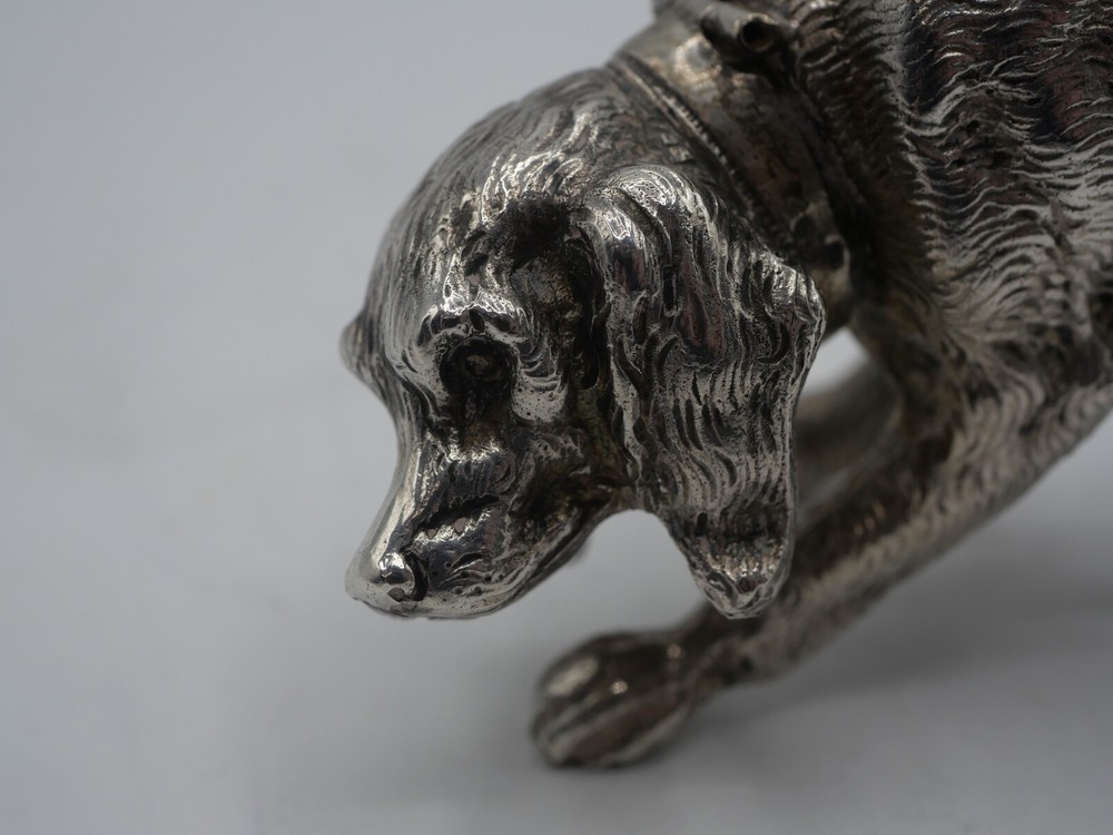 RARE SOLID SILVER NATURAL DOG FIGURE BOX FIGURINE
