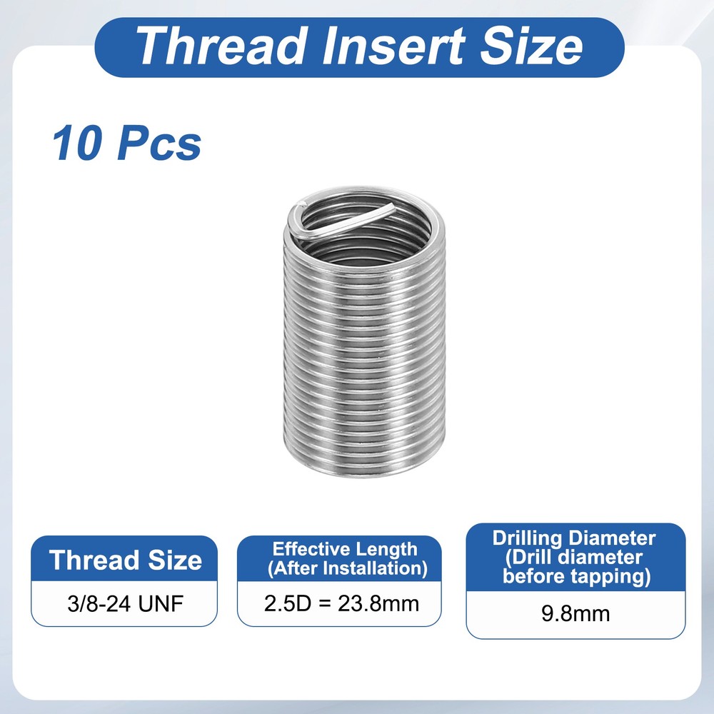 10pcs Wire Thread Inserts 3/8-24 UNF 2.5D 23.8mm Helical Threaded Sleeve