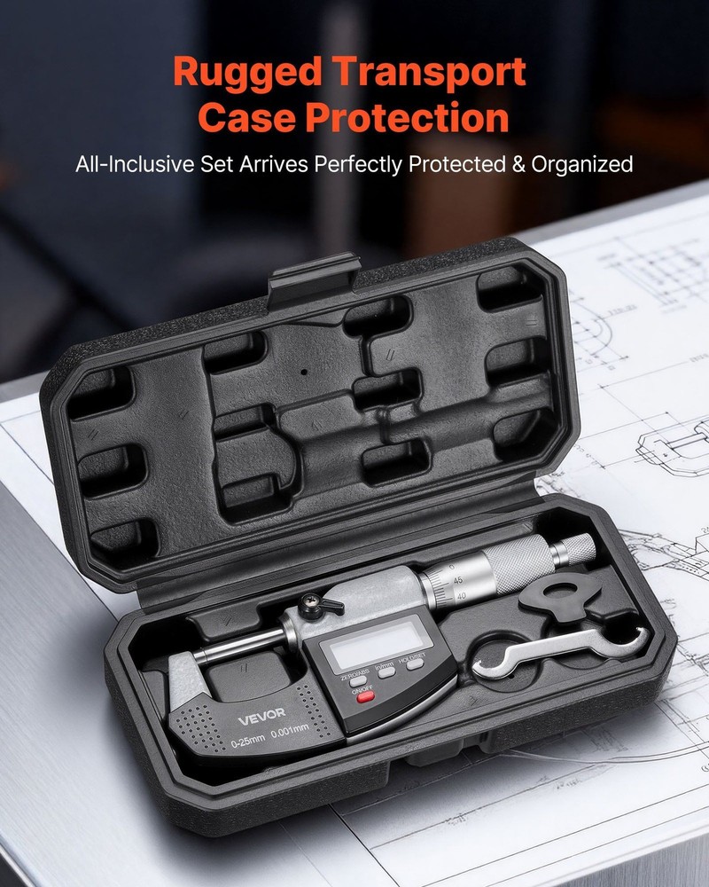 Digital Micrometer Set 0-1" LCD Ultra-Precision Carbide Tip Case