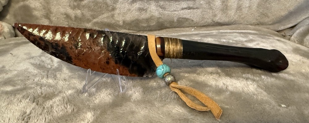 Handmade 6” Obsidian/Mahogany Obsidian Bone Handled Fixed Blade Knife