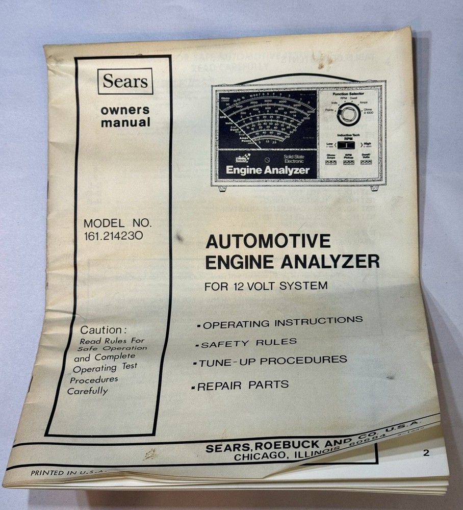 Sears Model 161.214230 Solid State Electronic Engine Analyzer W/ Cables & Manual